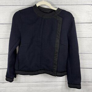 Zara Biker Navy Blue with Black Trim Military Jacket Merino Wool Size S